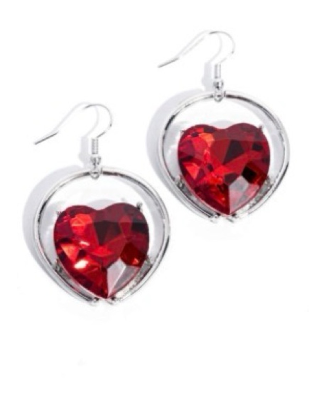 Red Heart Crystal Drop Earrings - Women Jewelry